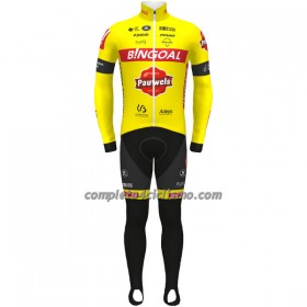 Completo Maglia ML + Pantaloncino con bretelle ML 2022 Bingoal Pauwels Sauces WB Giallo Neon Rosso
